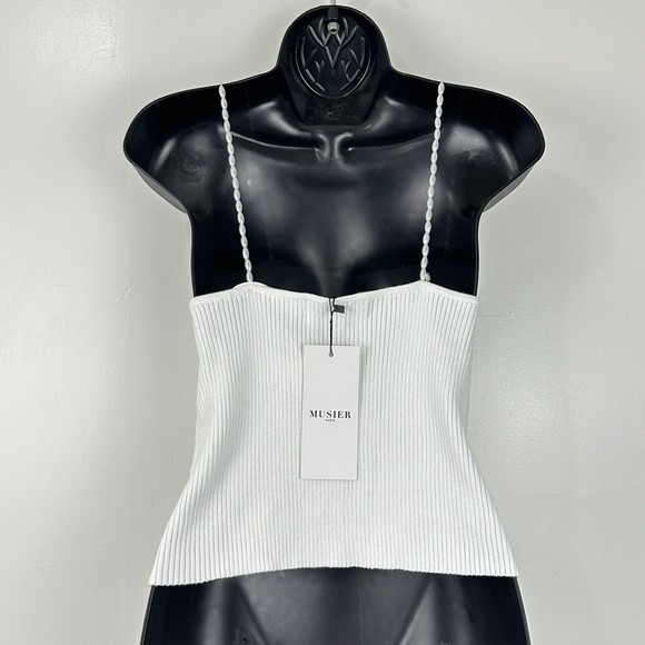 NWT Musier Paris Women's Pearls Ribbed Cropped Top Shirt Size 42 White - Picture 11 of 15